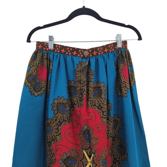 Vtg 70's Womens Skirt Handmade Full Maxi Medallion Psychedelic Fanfare Teal Sz X - Picture 4 of 9